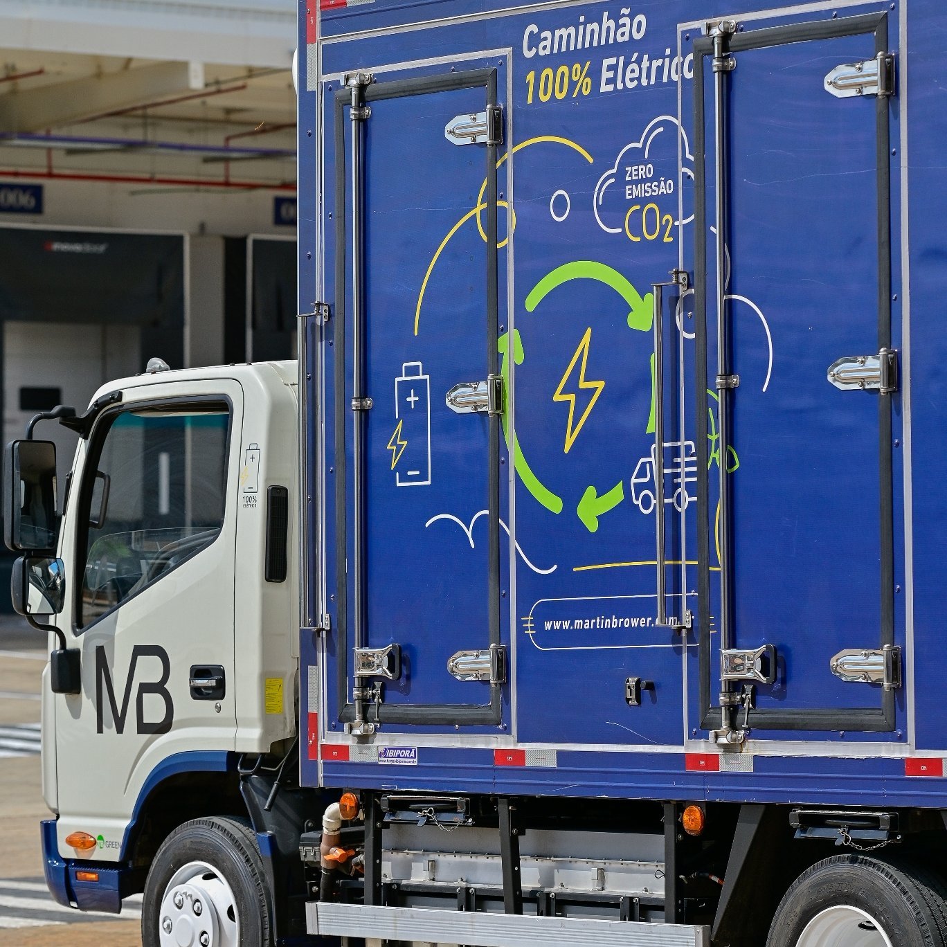 Electric truck with Martin Brower logo on it